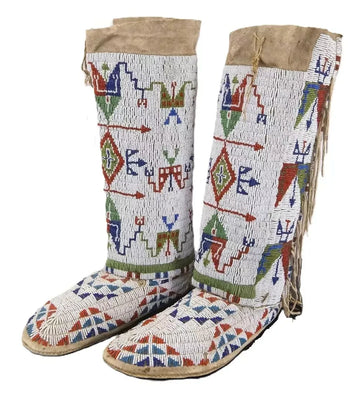 Handmade Native American Beaded Leather Boots – Powwow unsex Regalia