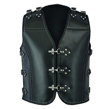 Men's Black Leather Biker Cowhide Leather Vest – Protective Style Buckle & Clasp Closure