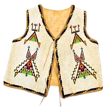 Men's Handmade Sioux Beaded Leather Vest – Native American Western Waistcoat