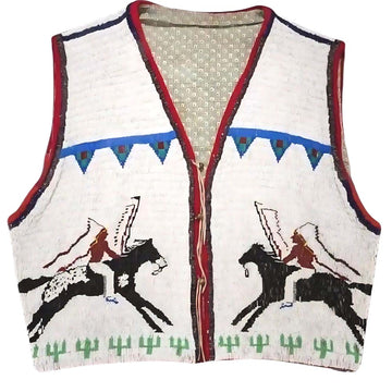 Men's Handmade Sioux Beaded Leather Vest – Western Cowboy Warrior & Horse Design