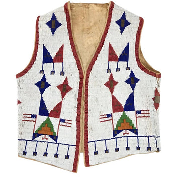 Men's Old American Sioux Style Beaded Leather Vest – Handmade Regalia Western