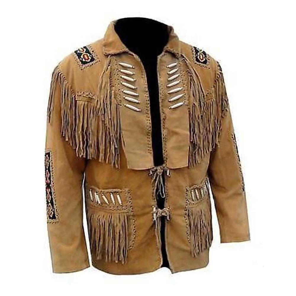 100% Real Suede Western Style Leather Jacket for Sale Native American Coat Fringe popular