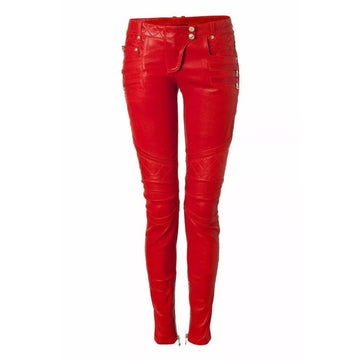 Women’s Red Leather Pant – Genuine Lambskin Leather & Slim Fit Style