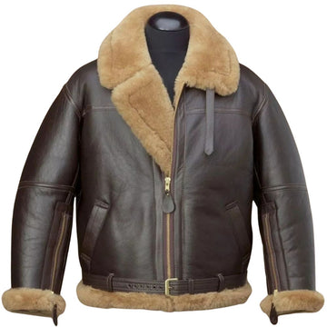 Men's Dark Brown B3 RAF Aviator Fur Sheepskin Leather Bomber Jacket