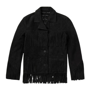 Women's Black Western Suede Leather Jacket with Fringe Work