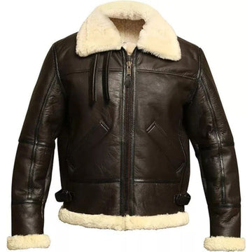 Men's Dark Brown RAF Aviator B3 Flying Bomber Sheepskin Leather Fur Jacket