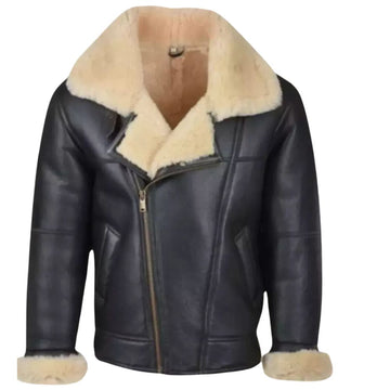 Women's B3 RAF Bomber Black Aviator Coat with Faux Fur Real Leather Jacket