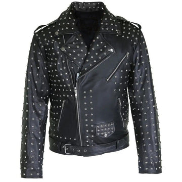 Men’s Western Bold Black Studded Leather Biker Jacket – Vintage Slim Fit