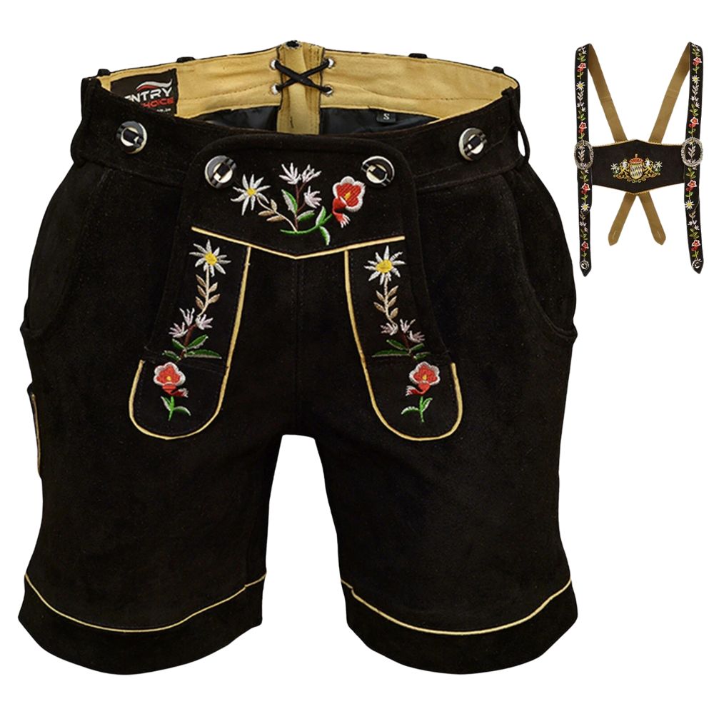 Women’s Black Suede Lederhosen | Oktoberfest Bavarian German Costume