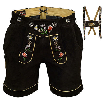 Women’s Black Suede Lederhosen | Oktoberfest Bavarian German Costume