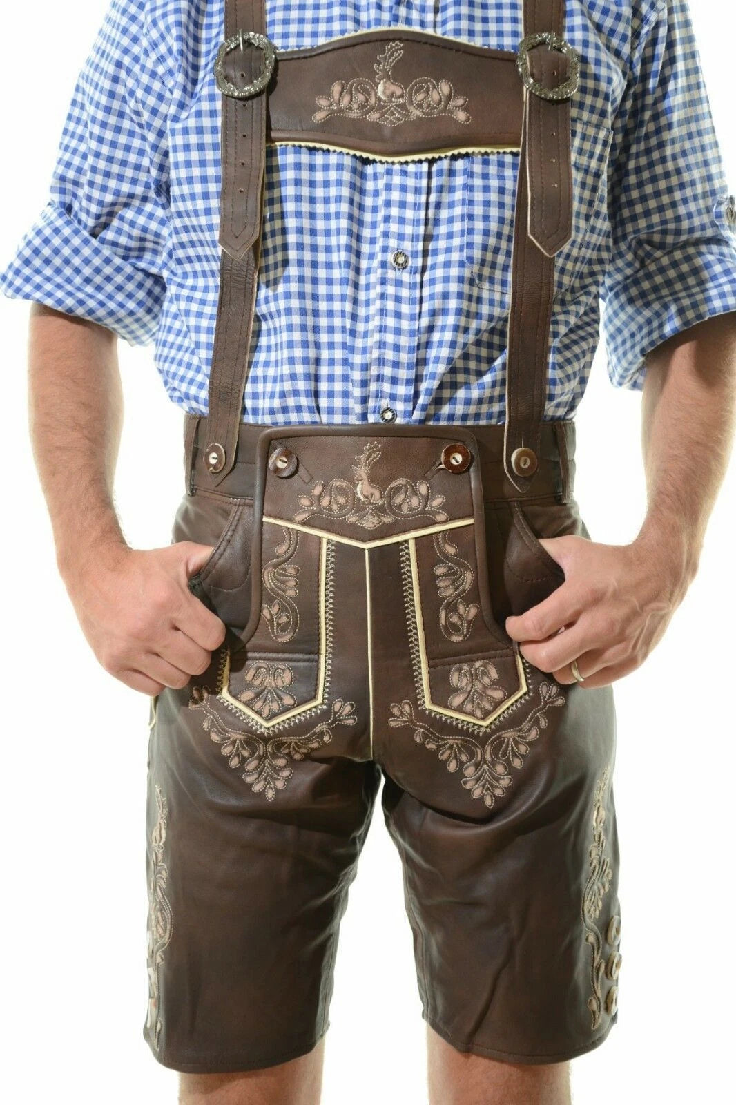 Bavarian Oktoberfest Lamb Leather Lederhosen | Traditional Short German Tracht Costume