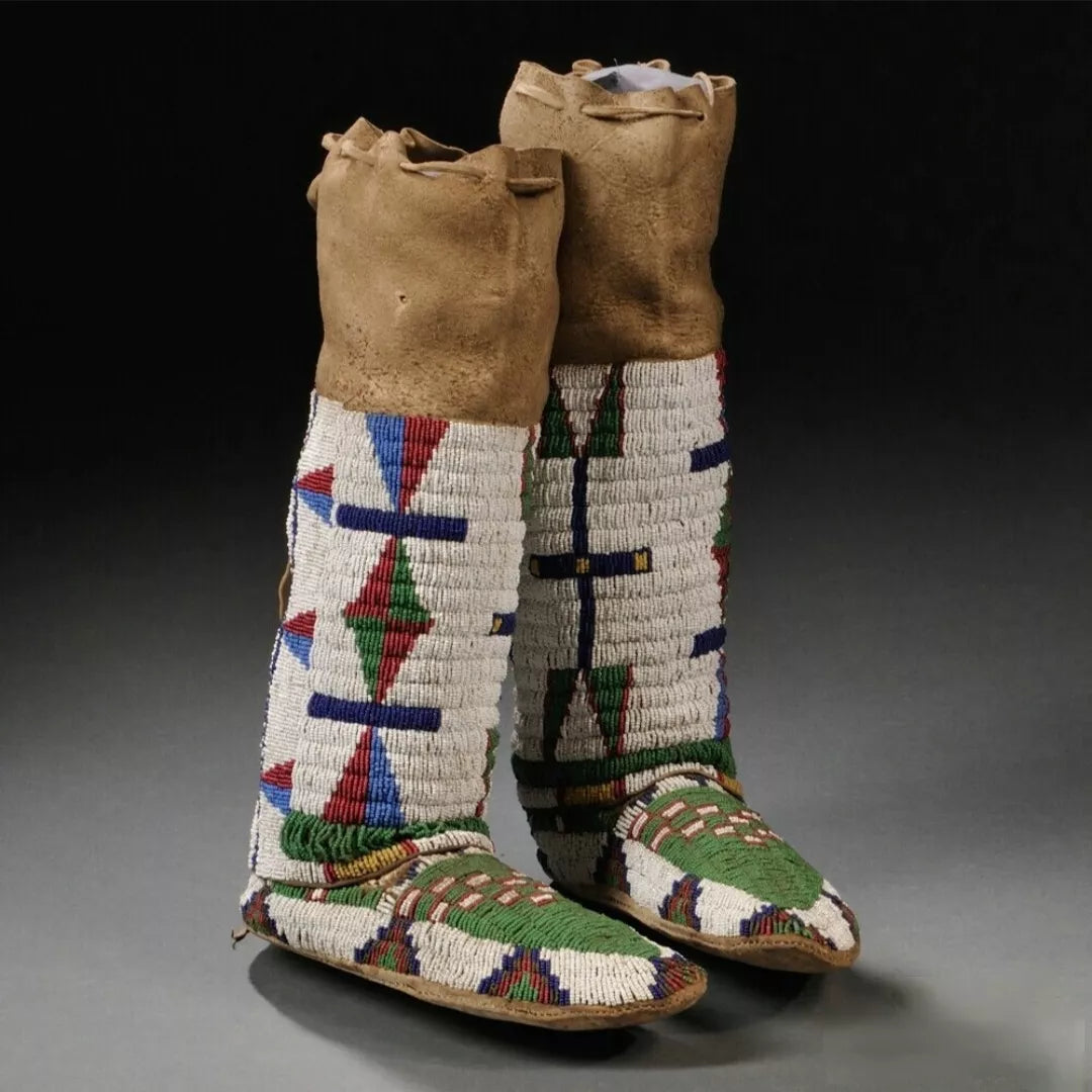 Handmade Native American Beaded Leather Boots – Moccasins Powwow Regalia