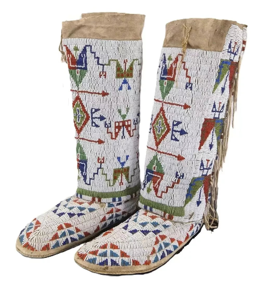 Handmade Native American Beaded Leather Boots – Powwow unsex Regalia