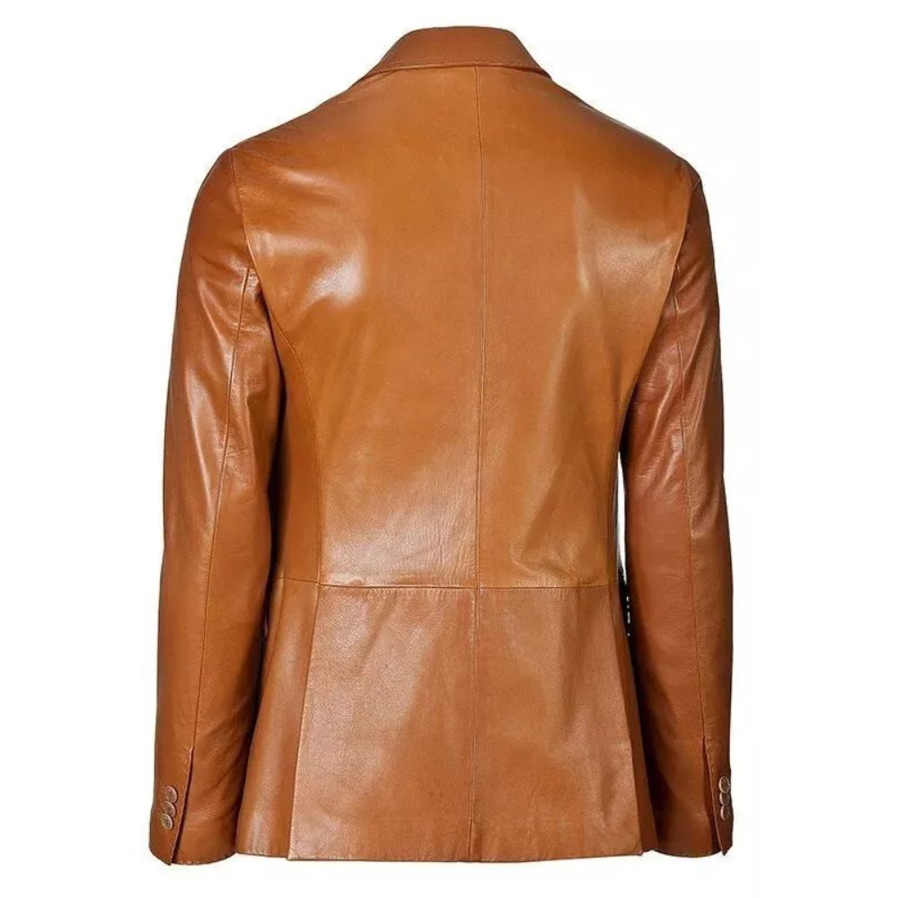 Men’s Reddish-Brown Cowhide Leather Blazer Jacket With Two Buttons