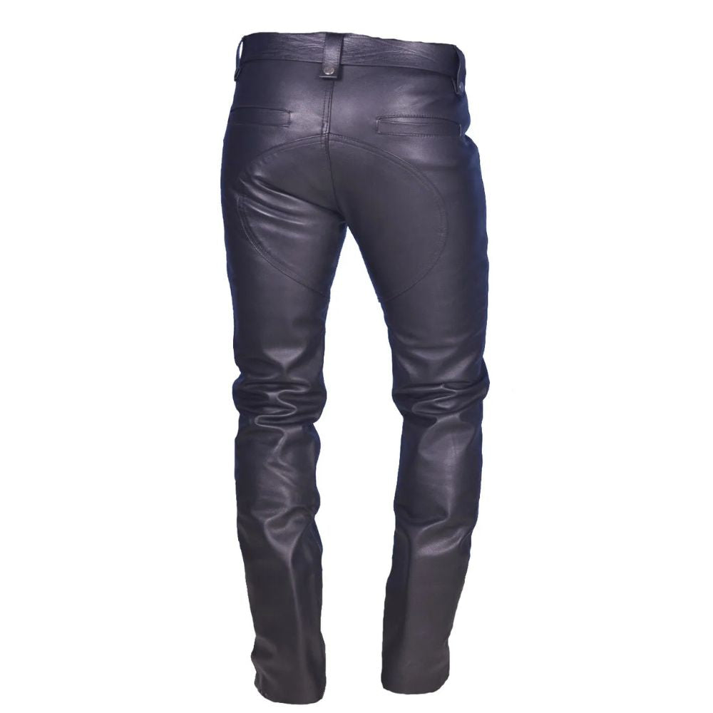 Men's Black Western American Cowhide Leather Pant with Zipper Style