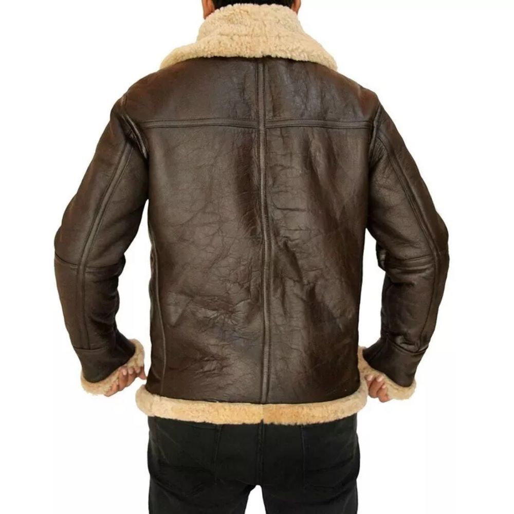 Men's Brown RAF Aviator B3 Flying Bomber Real Leather Fur Jacket