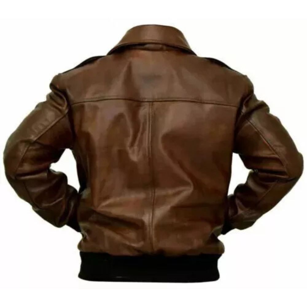 Men's Brown Sheepskin Leather Motorbike Jacket with Two Pockets