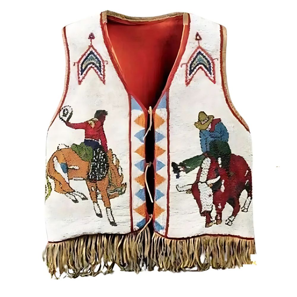 Men's Handmade Western Beaded Vest – Rodeo Cowboy Design with Fringe Hem