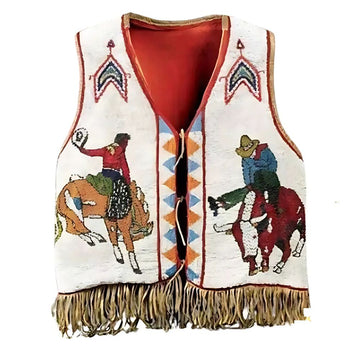 Men's Handmade Western Beaded Vest – Rodeo Cowboy Design with Fringe Hem