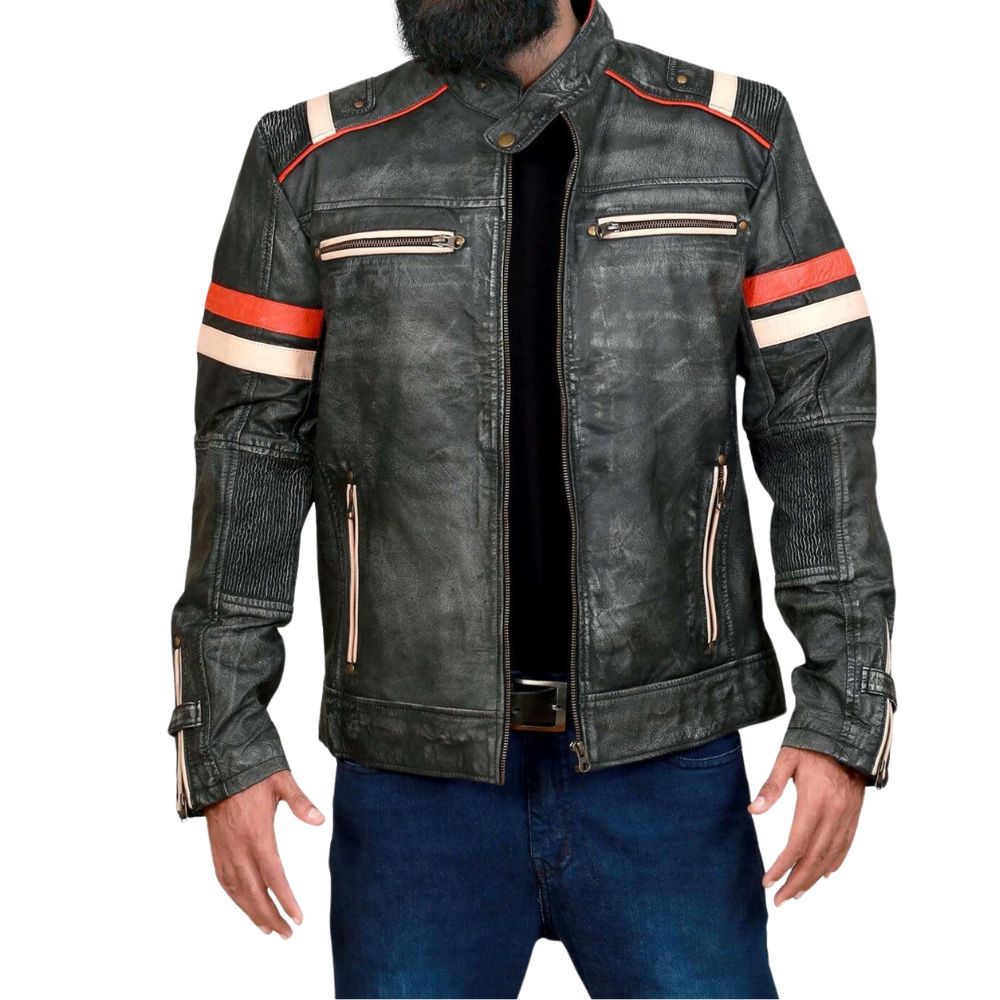 Men's Multicolor American Cowhide Leather Fashion Jacket – Motorbike Style