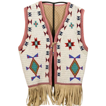 Men's Native Beaded Leather Vest – Sioux Tribal Waistcoat & Fringe Western Cowboy Style
