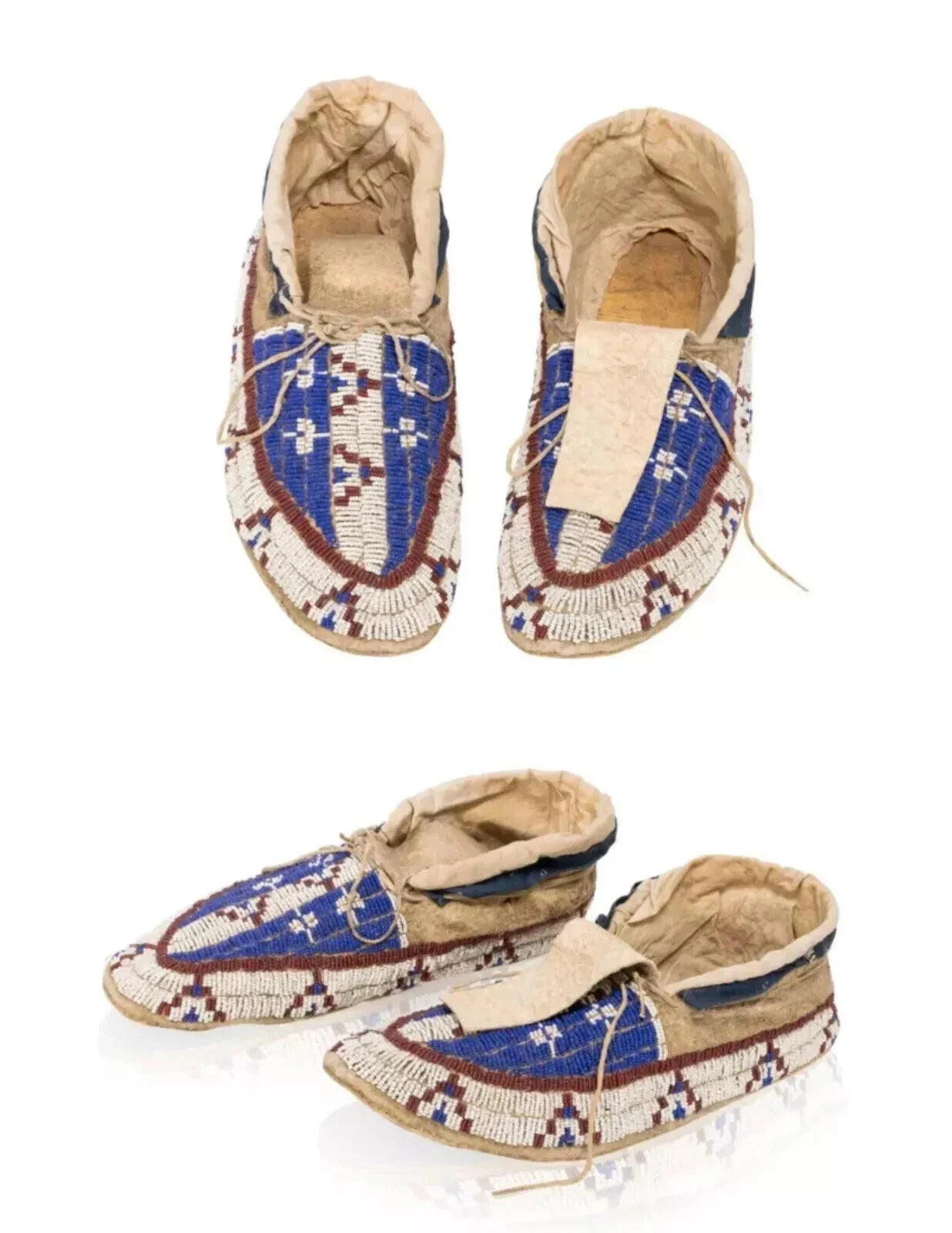 Old American Sioux Style Suede Leather Handmade Beaded Moccasins Unisex