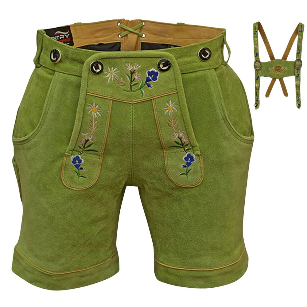 Women’s Green Suede Lederhosen | Oktoberfest Dirndl Bavarian German Outfit