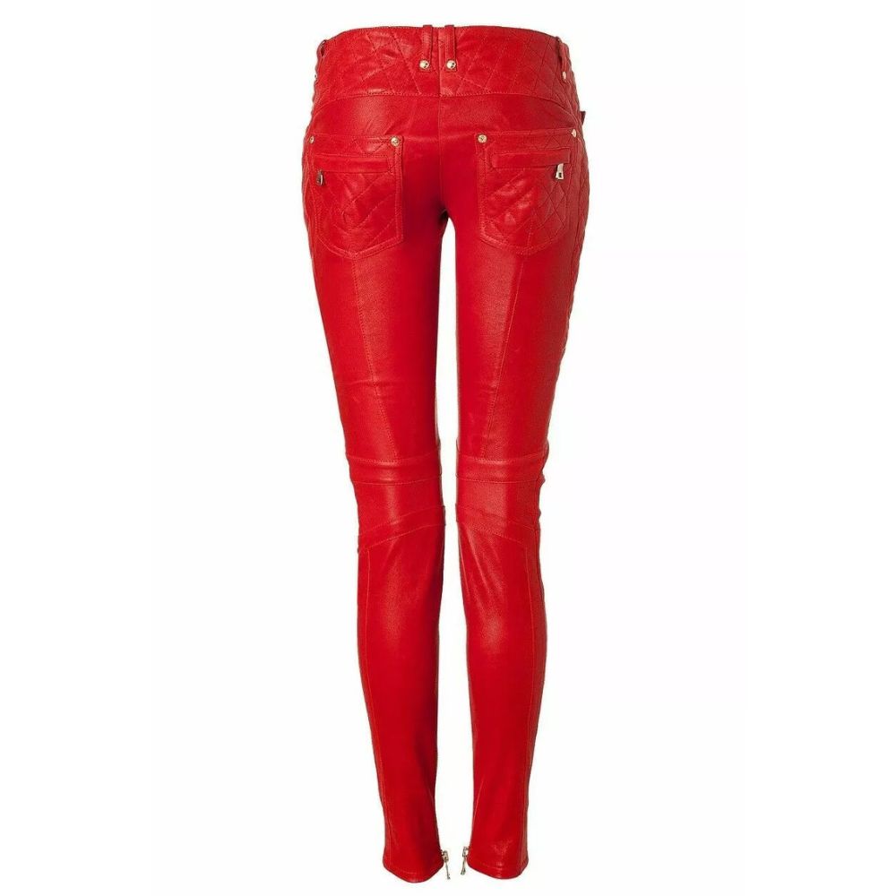 Women’s Red Leather Pant – Genuine Lambskin Leather & Slim Fit Style