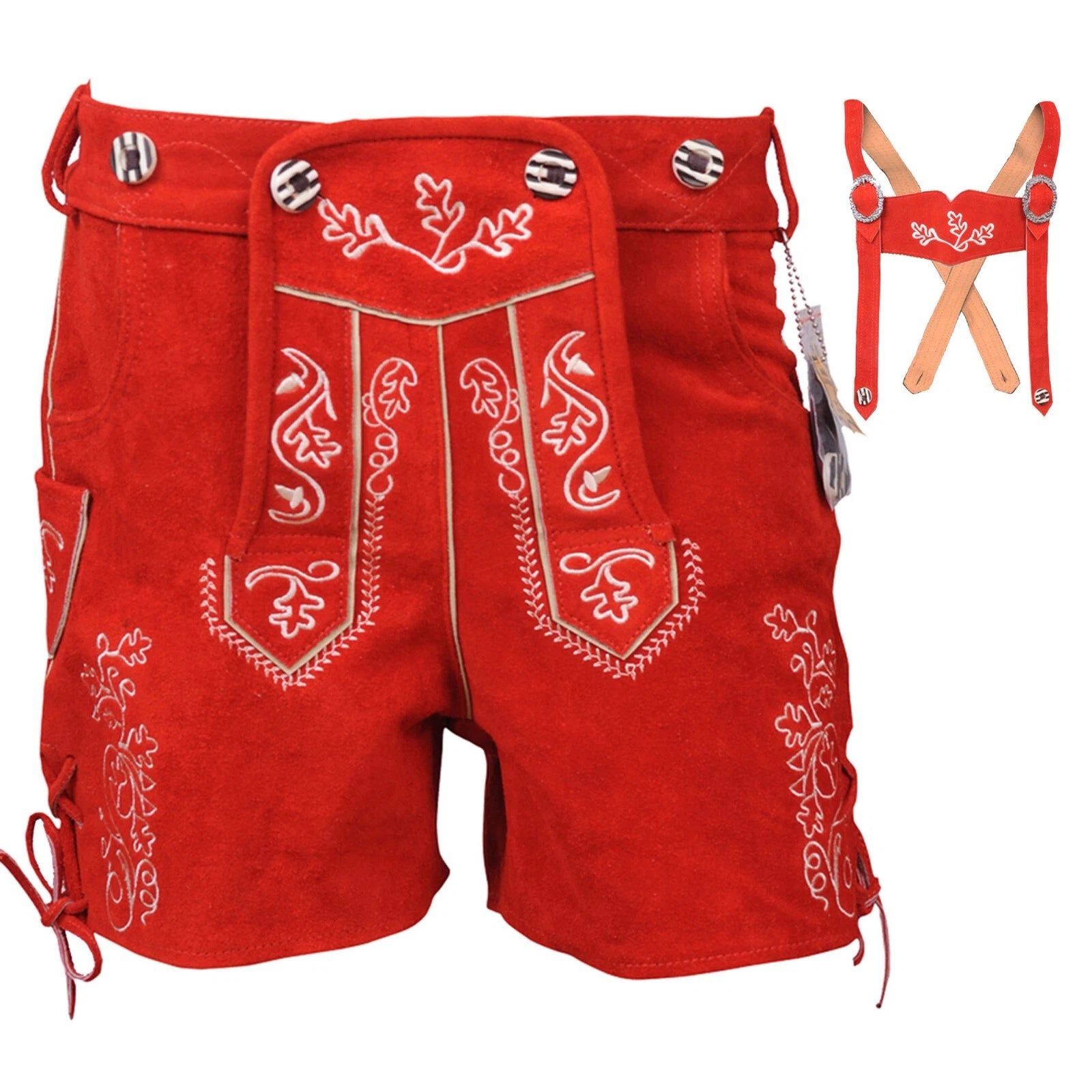Women’s Red Suede Lederhosen | Bavarian Oktoberfest German Costume Outfit
