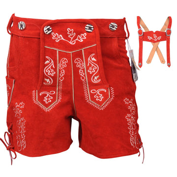 Women’s Red Suede Lederhosen | Bavarian Oktoberfest German Costume Outfit