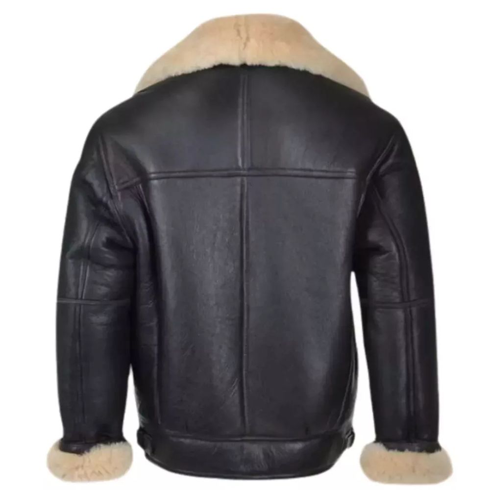 Women's B3 RAF Bomber Black Aviator Coat with Faux Fur Real Leather Jacket