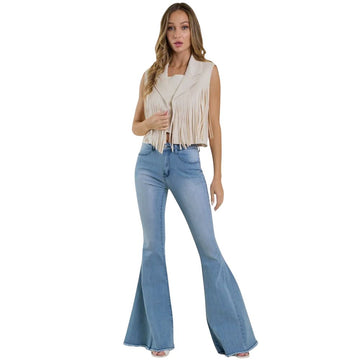 Women's Beige Suede Western Fringe Leather Vest – Cowgirl Sleeveless Style