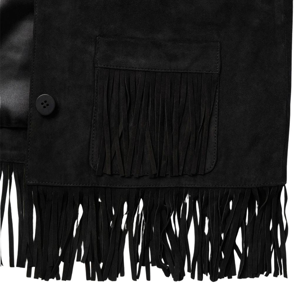 Women's Black Western Suede Leather Jacket with Fringe Work