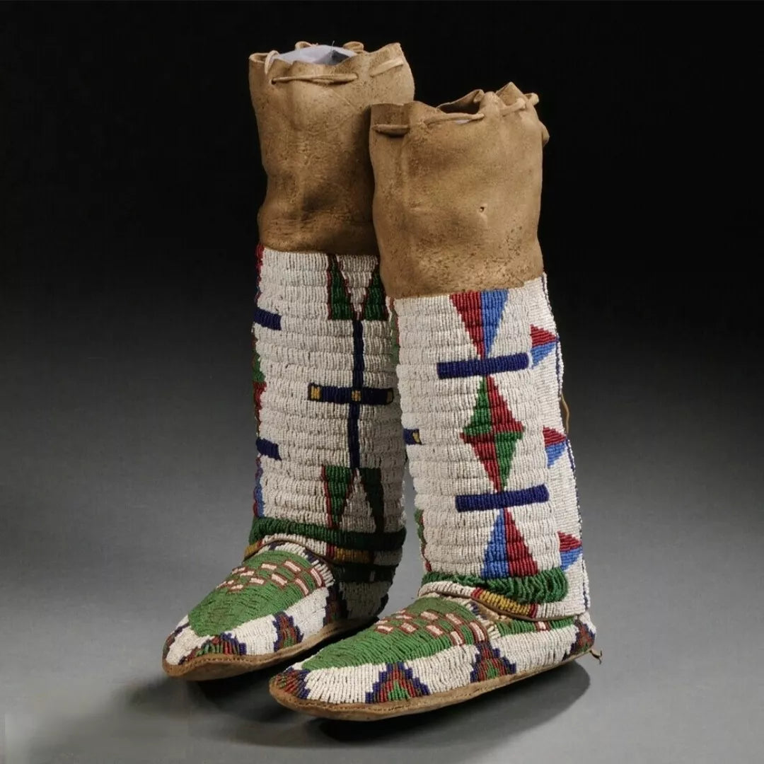 Handmade Native American Beaded Leather Boots – Moccasins Powwow Regalia