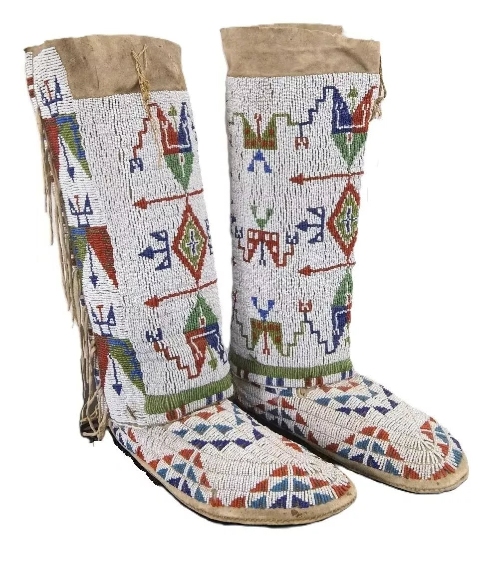 Handmade Native American Beaded Leather Boots – Powwow unsex Regalia