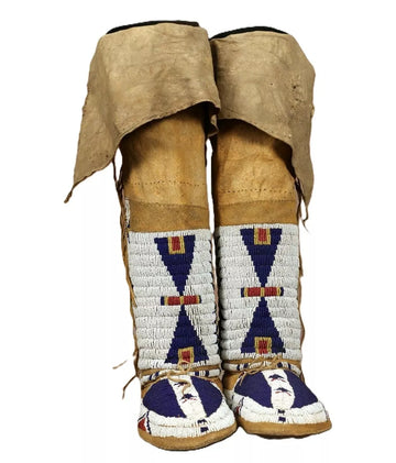 Handmade Native American Beaded Leather Boots – Traditional Powwow Regalia