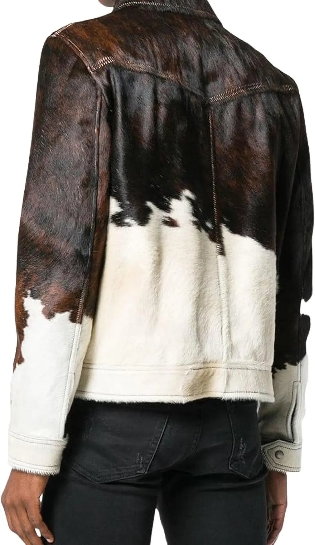 Men’s Native Western American Cowhide Hair Leather Biker Shirt Jacket