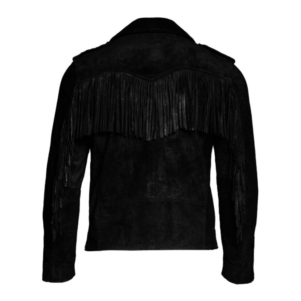 Men's Black Western Leather Jacket with Fringe – Motorbike Style