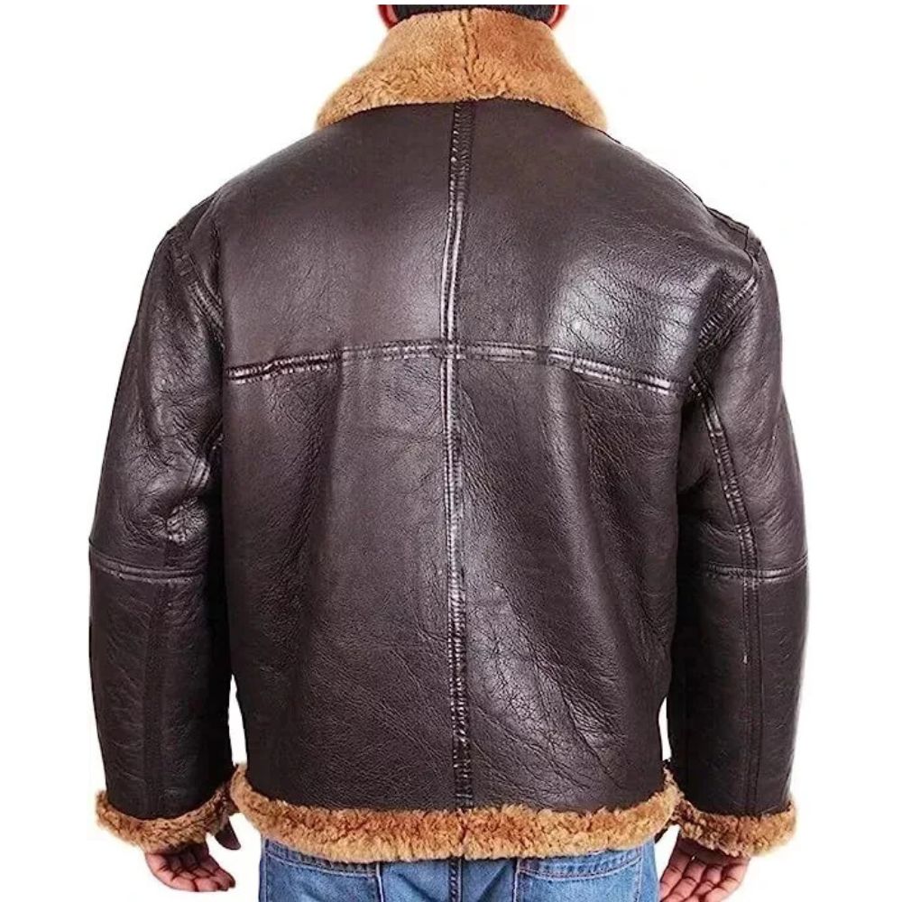 Men's Brown B3 RAF Aviator Sheepskin Leather Bomber Jacket with Brown Fur