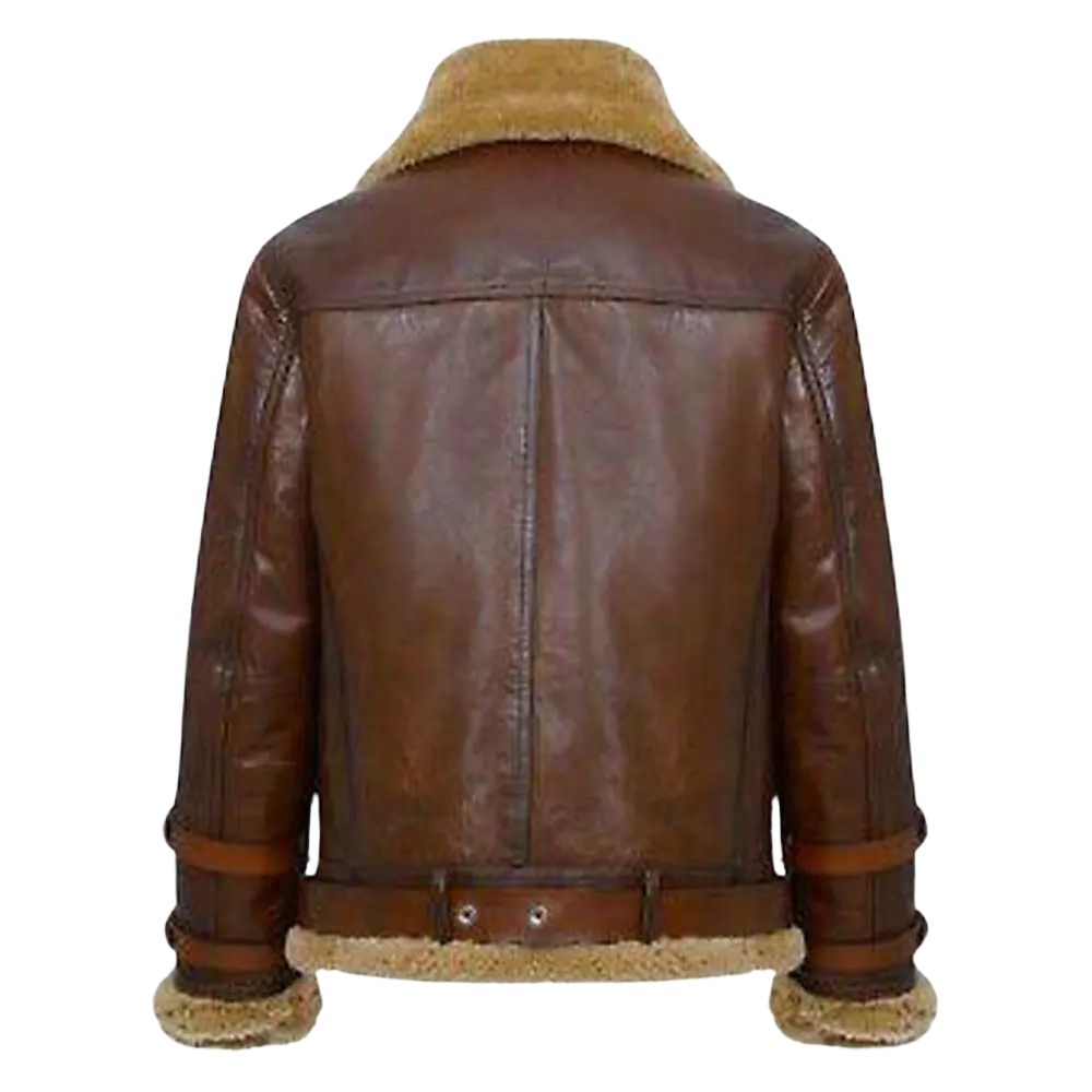 Men's Dark Brown RAF B3 Bomber Aviator Flying Pilot Fur Leather Jacket Coat