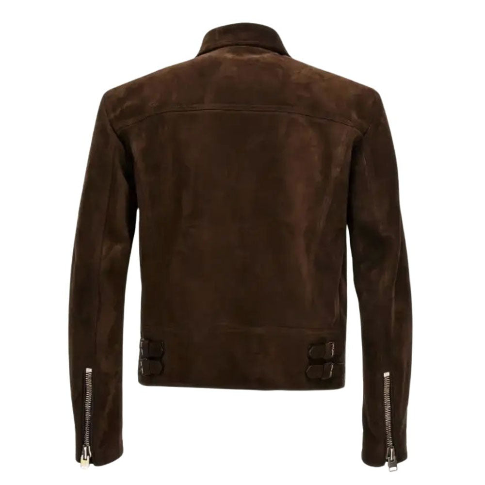 Men's Dark Brown Western Leather Jacket with Pocket & Belt