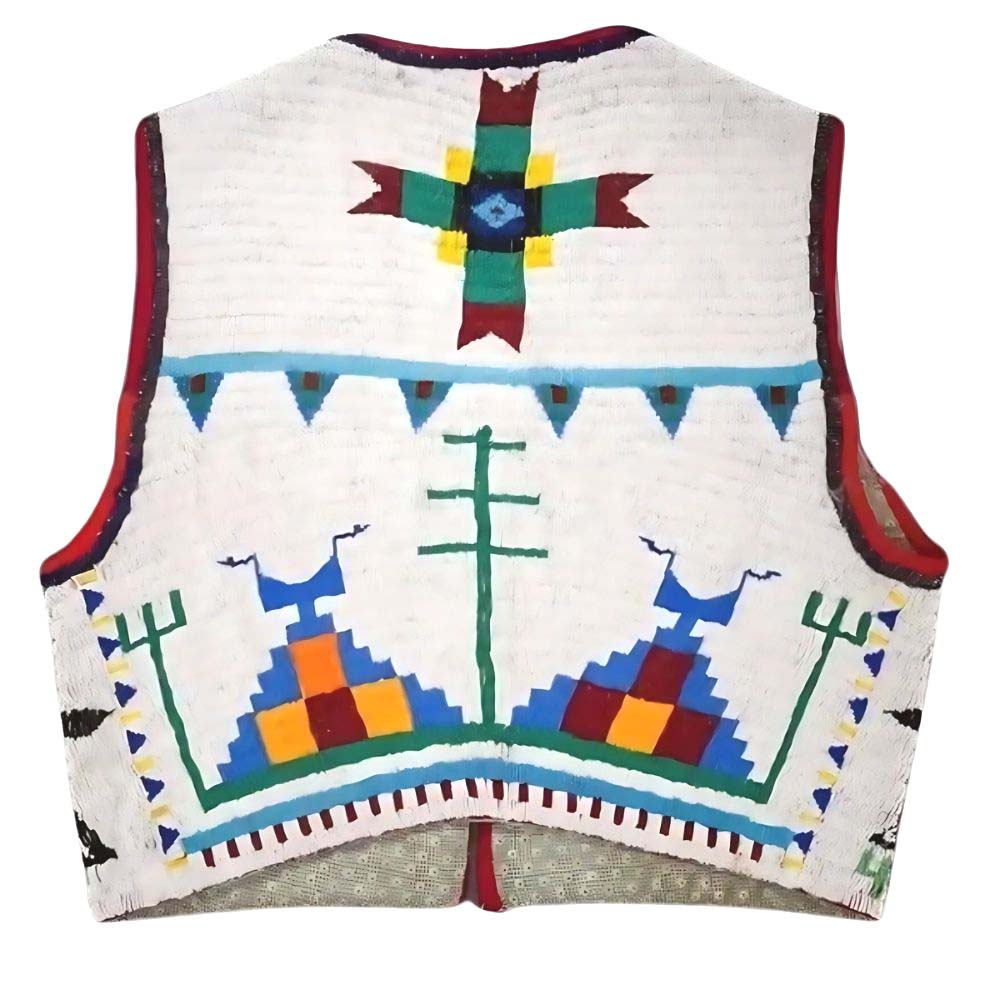 Men's Handmade Sioux Beaded Leather Vest – Western Cowboy Warrior & Horse Design