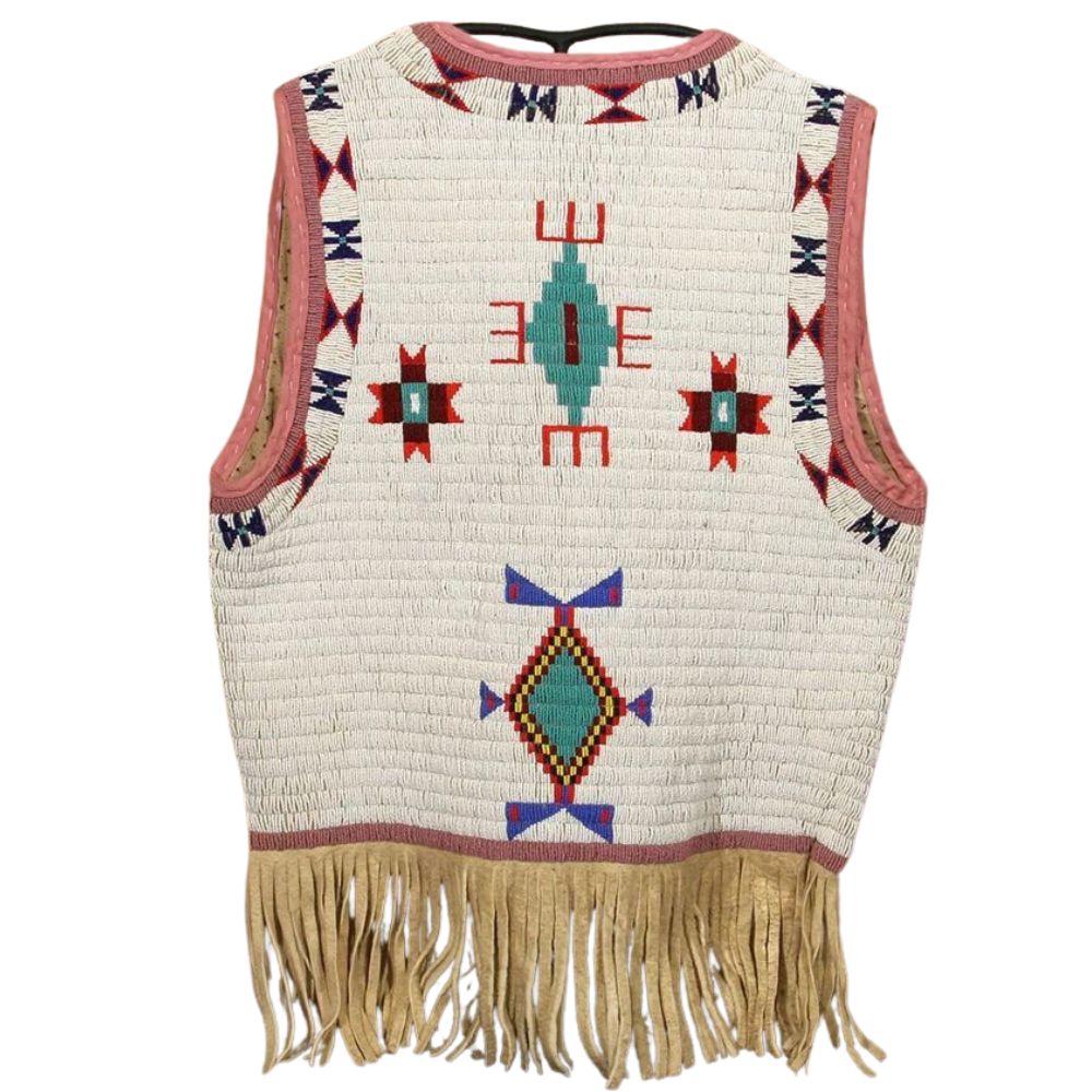 Men's Native Beaded Leather Vest – Sioux Tribal Waistcoat & Fringe Western Cowboy Style