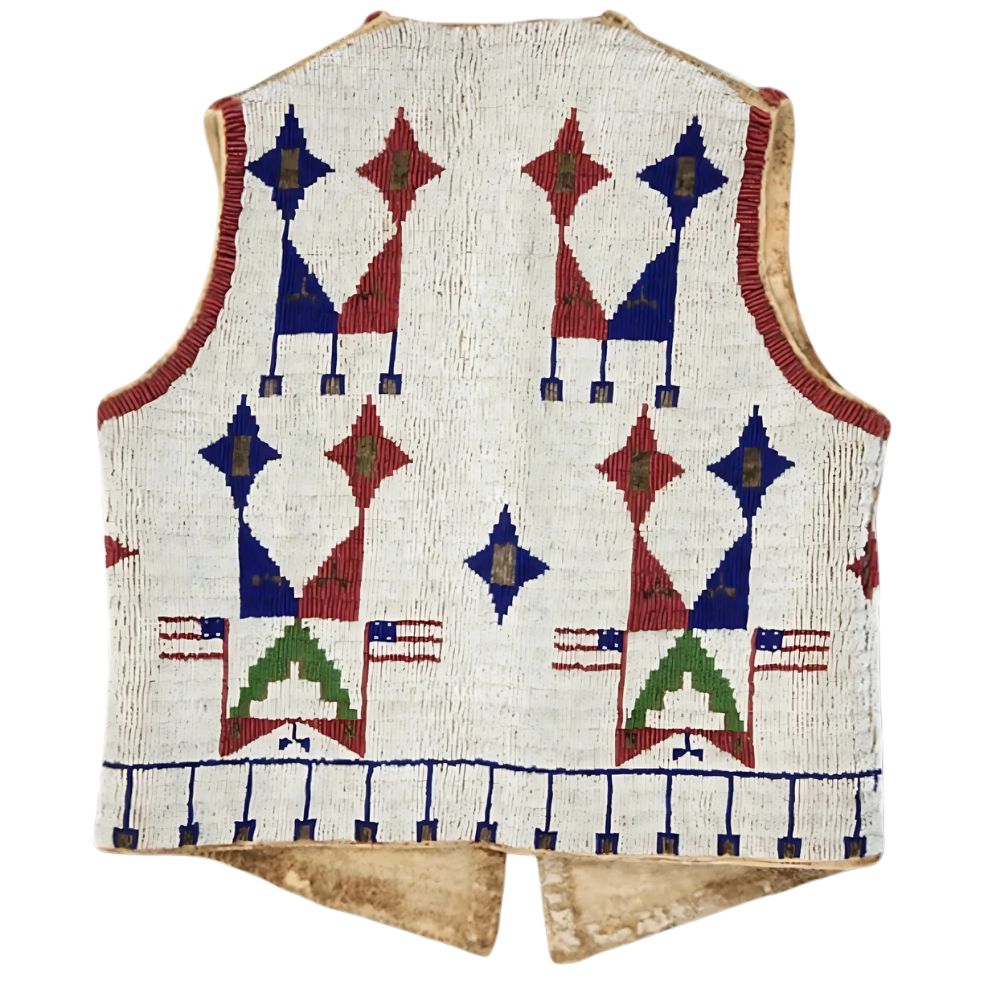 Men's Old American Sioux Style Beaded Leather Vest – Handmade Regalia Western