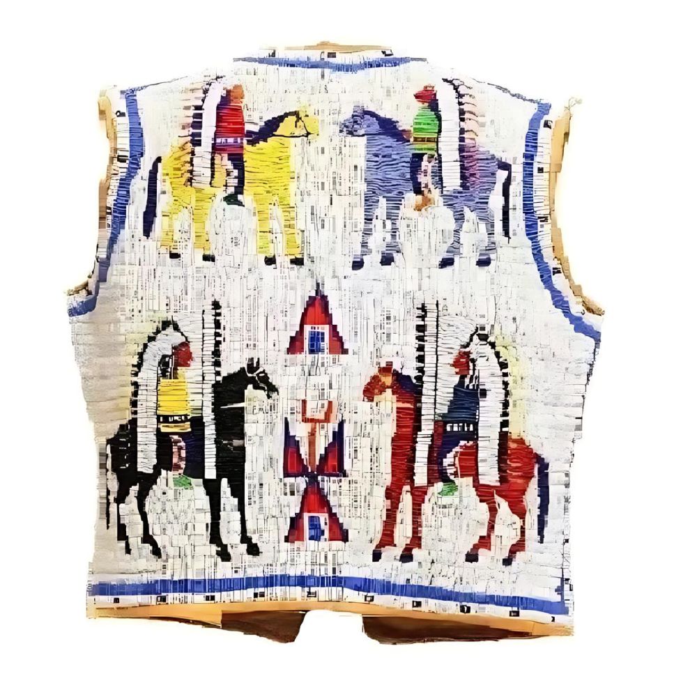 Men's Sioux Horse Beaded Leather Vest – American Western Cowboy Waistcoat