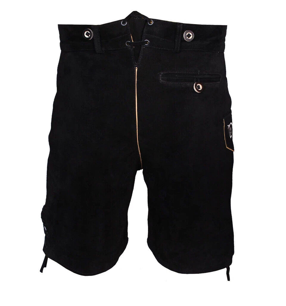 Oktoberfest Authentic Suede Leather Black Lederhosen | Men’s Bavarian Outfit