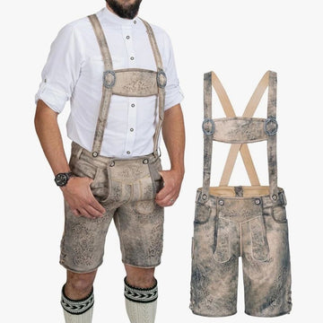 Oktoberfest German Bavarian Antiqued Genuine Nubuck Leather Lederhosen Short