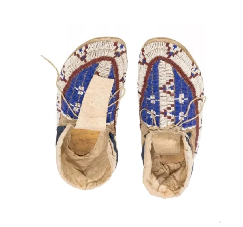 Old American Sioux Style Suede Leather Handmade Beaded Moccasins Unisex