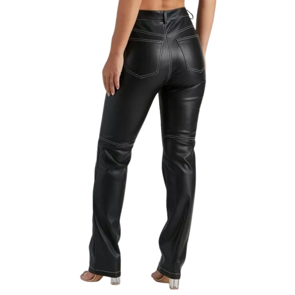 Women's Black Genuine Lambskin Leather Pants - Classic Style