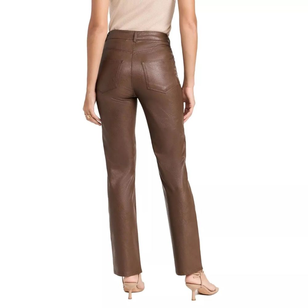 Women's Dark Brown Cowhide Leather Pants with Jeans Style